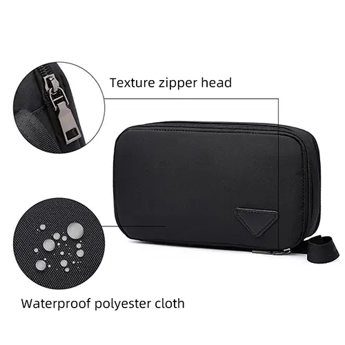 Customized Waterproof Polyester Black Mens Toiletry Bag Personalized Cosmetic Bags